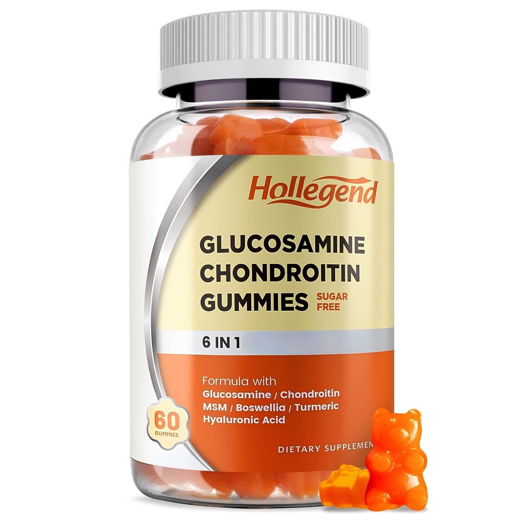 Glucosamine Chondroitin Gummies סוכר חינם, חניכיים תוספי למבוגרים גברים ונשים, 60 הרוזן