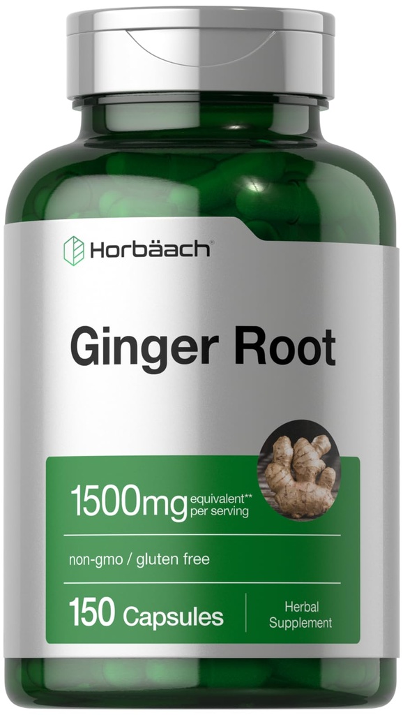 Horbäach ג'ינג'ר Root כמוסות 1500 מ"ג | 150 Pills | Non-GMO,ten Glu