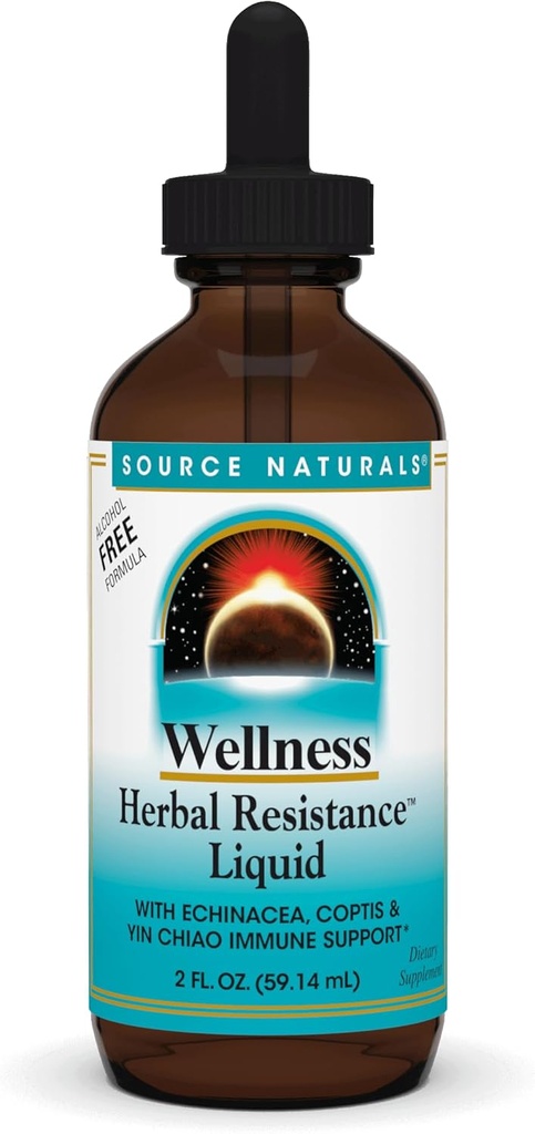מקור Naturals Wellness Herbal Resistance נוזל עם Echinacea, Coptis, ו- Wine Chiao, Immune Support * אלכוהול חינם 2 OZ