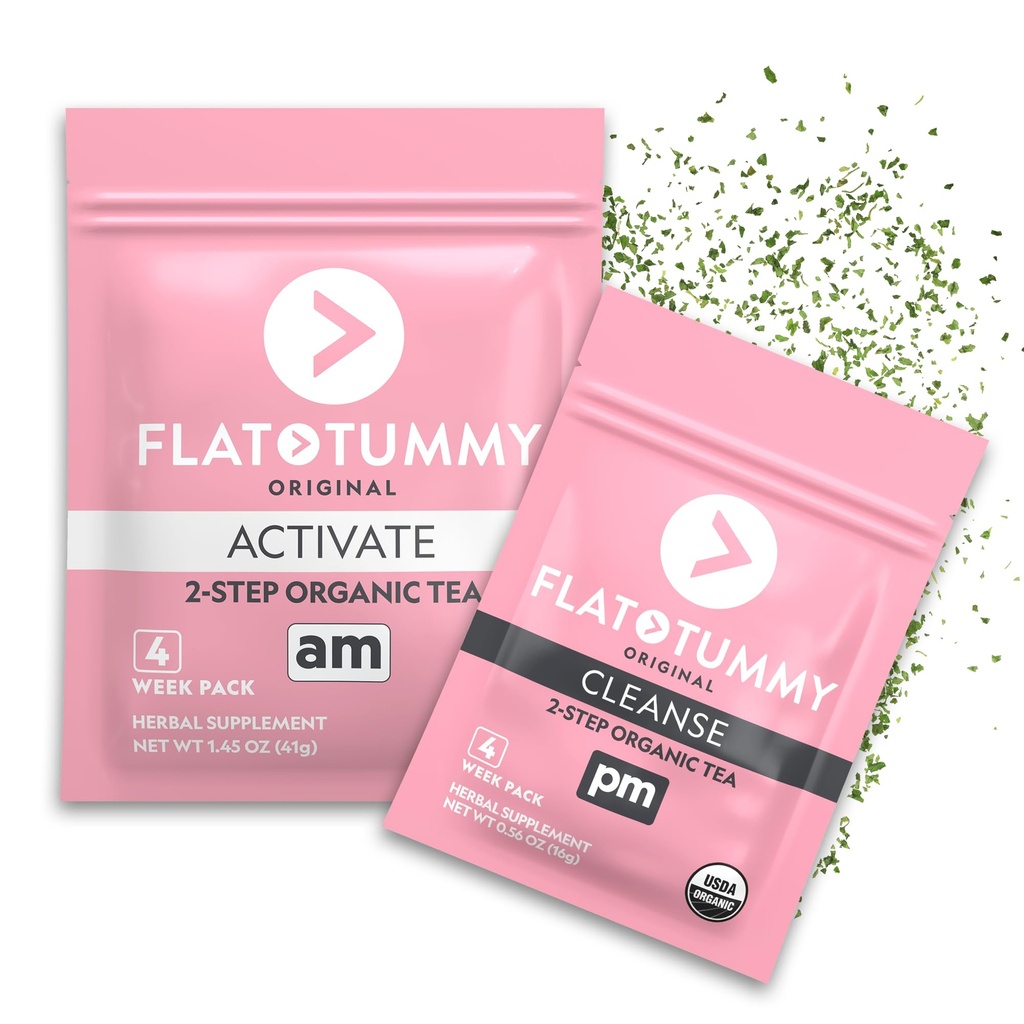 תה שטוח Tummy - 2-צעד, 4 שבוע תוכנית - Detox Tea to Boost Energy & צמצום Bloating - All Natural Detox ניקויse w/ Green Tea, Lemon Balm, Dandelion, Fennel, & More - תמיכה בערוצים