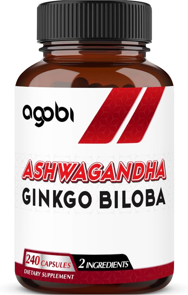 agobi 1600mg Ashwagandha עם ג'ינקגו Biloba תוסף - Super Extractation for Immune System, Energy Production, Memory Health & Focus - 240 קפסולות Veggie