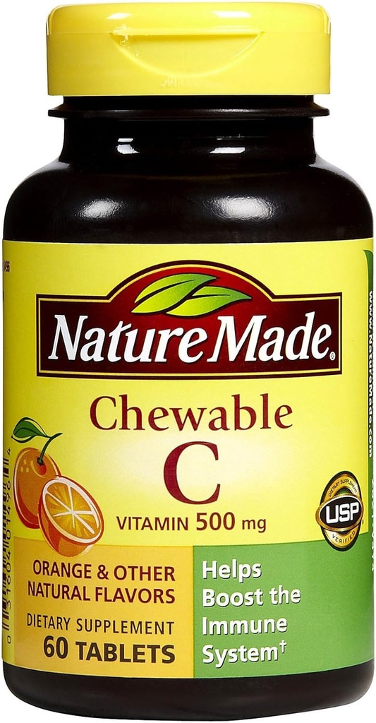 הטבע יצר ויטמין C 500 מ"ג טבליות Chewable, Orange 60 ea (Pack of 4)