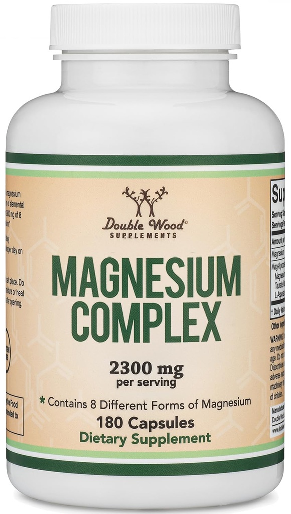 Magnesium Complex תוסף 180 קפסולות (426mg Elemental Magnesium המסופק על ידי 2,300 מ"ג של שמונה צורות שונות של מגנזיום) MAG-8 מספק 100% ערך מומלץ של מגנזיום על ידי עץ כפול