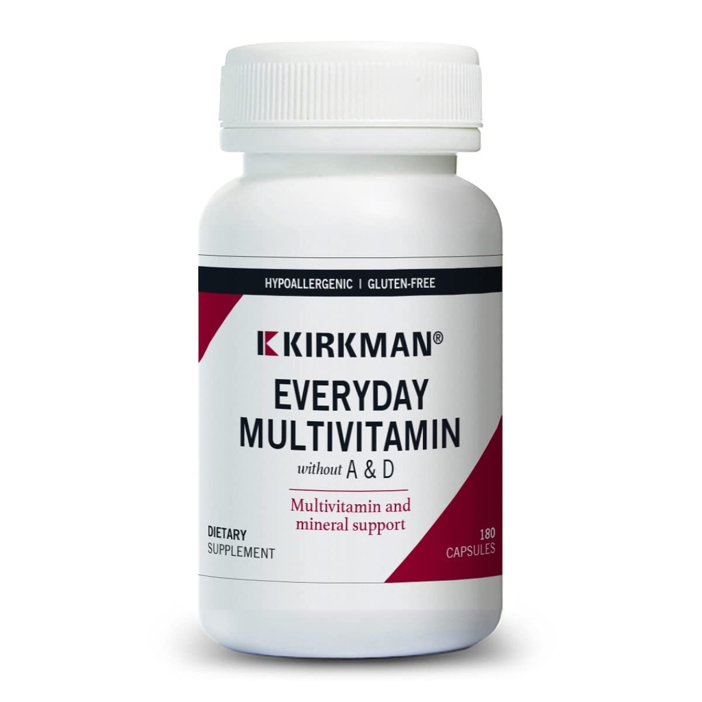 קירקמן - Everyday Multivitamin Without ויטמינים A & D - 180 קפסולות - תמיכה מינרלית - Hypoallergenic
