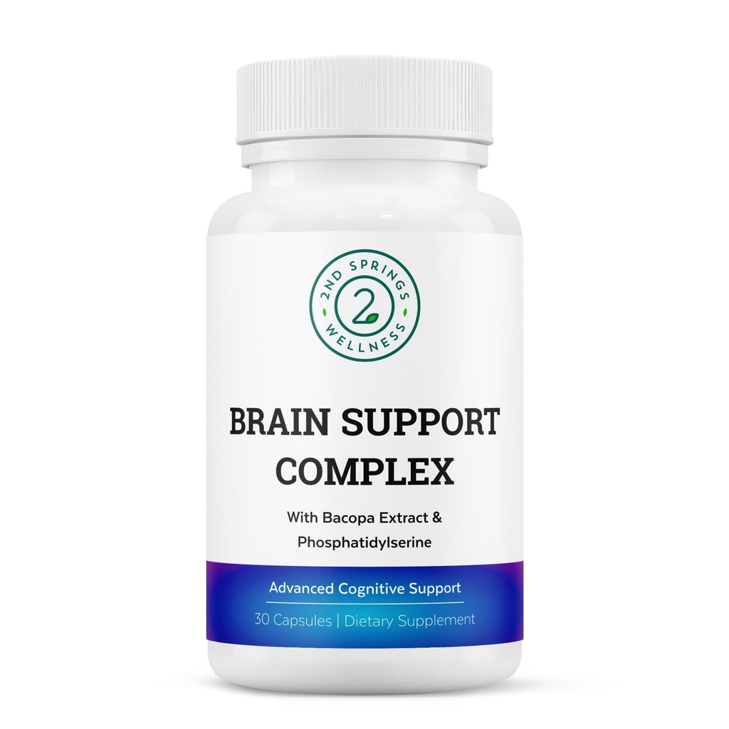 Brain Support Complex - תוסף תמיכה קוגניטיבית מתקדם עם גינקו בילובה, Bacopa Monnieri, Phosphatidylserine, Huperzine-A, St. John's Wort - 30 Ct