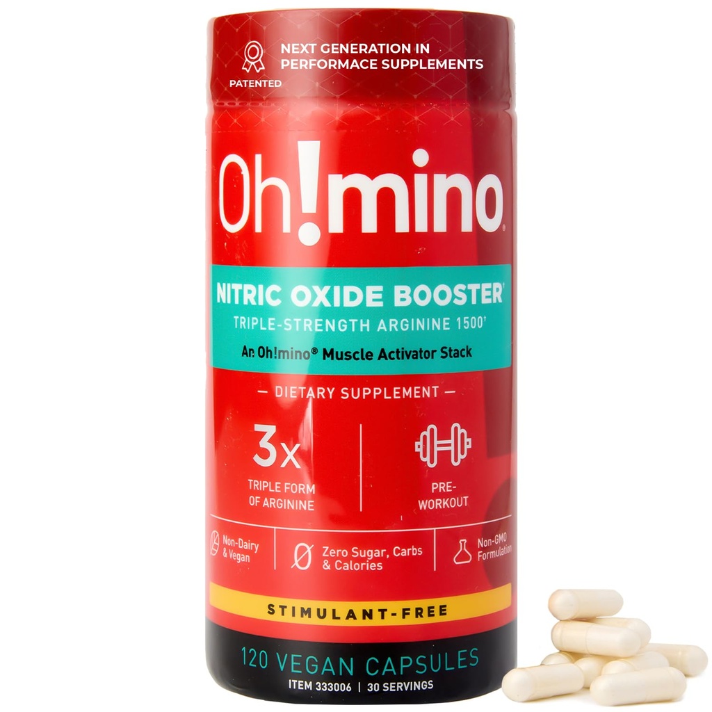 הו!mino L-Arginine Nitric Oxide תוסף - Blood Flow Supplement, Nitric Oxide Booster w/Beetroot אבקת עבור אנרגיה, מיקוד, אנדורנס, בניית שרירים - טרום & Post Workout (120-Count, 30 משרתים)