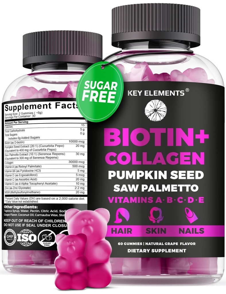 שיער עור וציפורים 10000mcg חניכיים & קולגן חניכיים - ויטמינים ביוטין עבור משאבת שיער דל שומן, ראה פלט פאלטו ויטמין A B6 C D E - ביוטין ותוספים Collagen