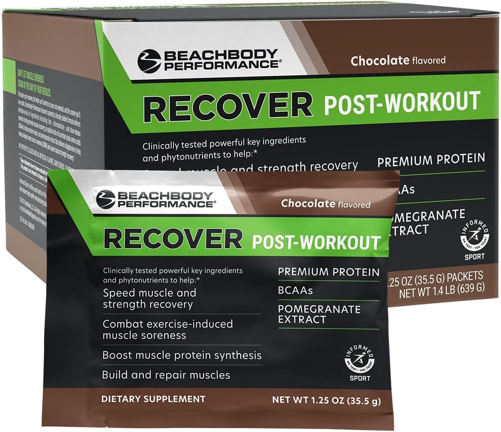 BODi Recover Whey חלבון אבקת בלגן - פוסט-Workout שוקולד Whey תוספת עבור התאוששות שרירים עם חלבון 20g, BCAAs, Pomegranate Extract - Fast Recovery - 18 Packets