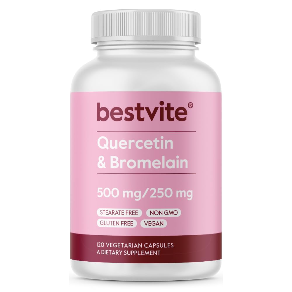 BestVITE Quercetin עם Bromelain 500 מ"ג / 250 מ"ג (120 קפסולות צמחוניות) - No Stearates - No Silicon Dioxide - טבעוני - Non GMO - Gluten Free Gluten Free