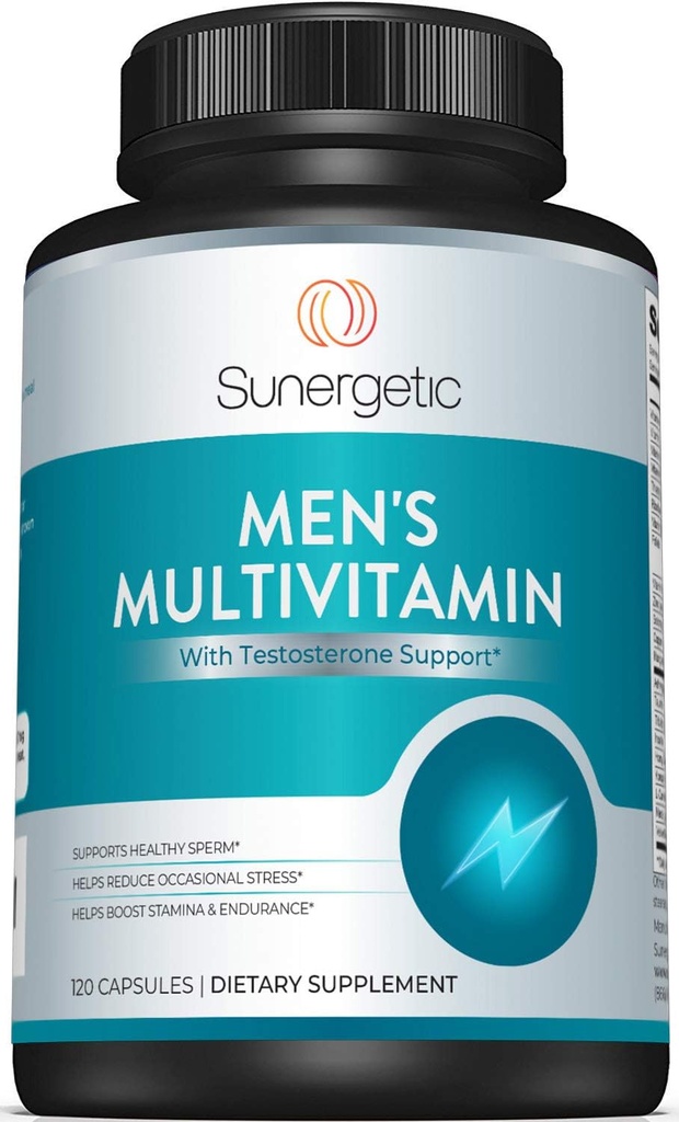 תוסף התמיכה של Sunergetic Premium Men - Powerful Multivitamin - תומך באנרגיה, Stamina, Endurance & Stress Management - עם Zinc, Ashwagandha, Maca, L-Carnitine & ויטמינים - 120 קפסולות