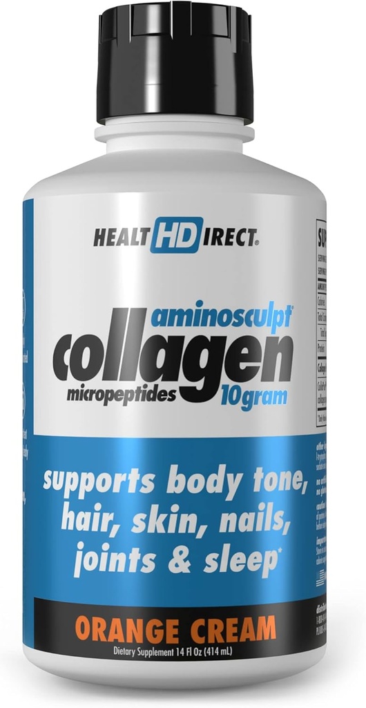 HEALTH DIRECT - AminoSculpt Liquid Collageagen Micropeptides - 14 FL Oz - 14 משרתות - 10 גרמות של Premium Medical-Grade Liquid Collagen for Women - Orange Cream Cream Cream
