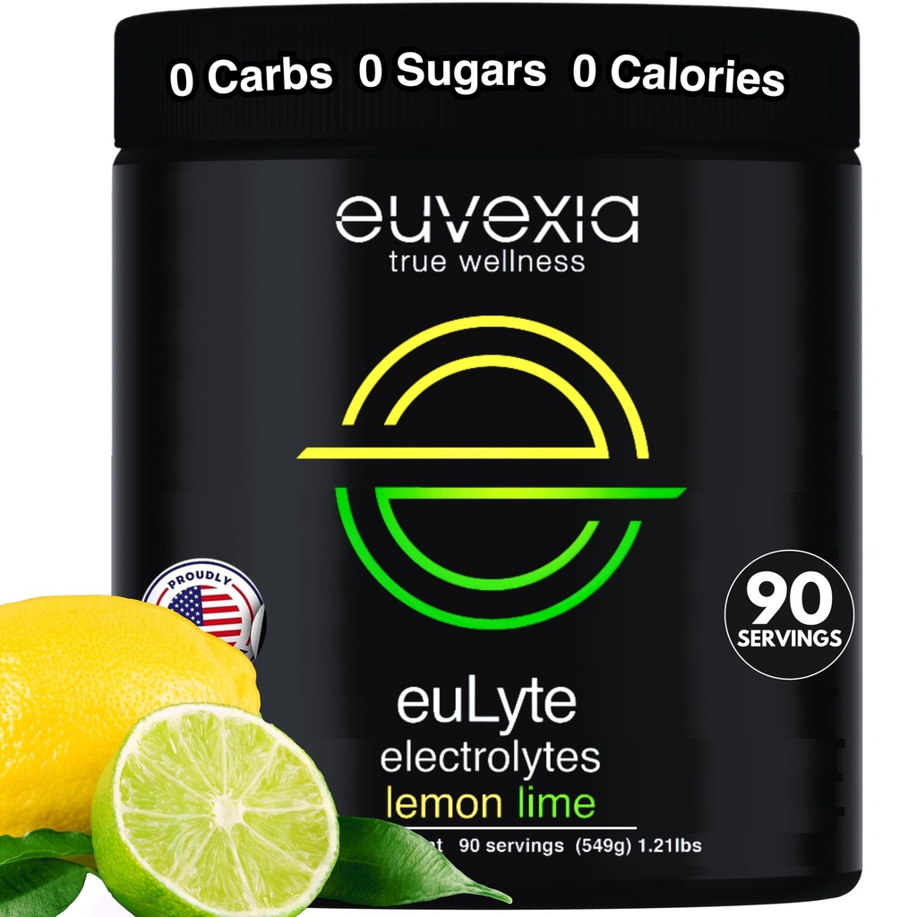 ד"ר אקברג euLyte hydrotion אלקטרוליט אבקת Zero Sugar Carb Calorie לימון Lime Drink - 80+ מינרלים Magnesium Potassium Calcium Trace מינרליםs - Fasting Keto Stevia - 90 משרתים