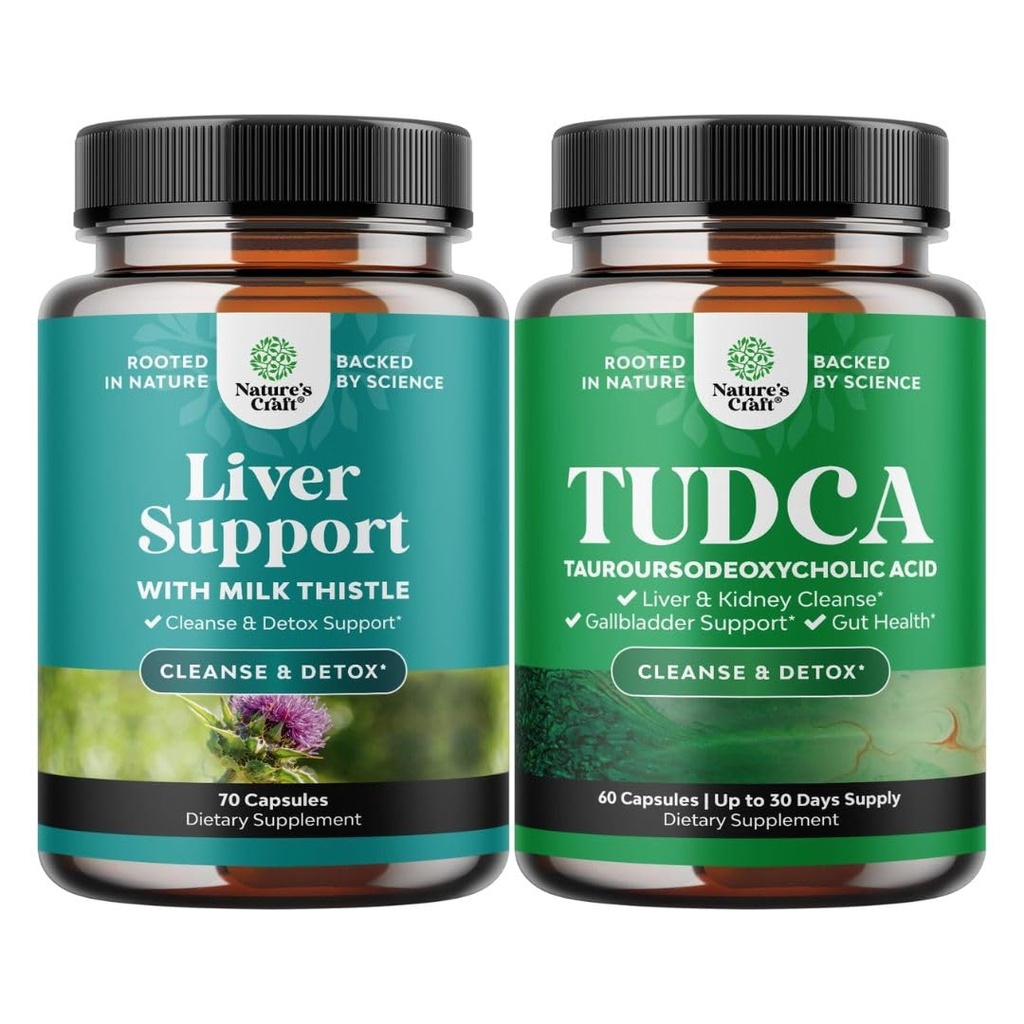Bundle של Liver ניקוי של Detox & תיקון פורמולה ו- Advanced TUDCA Liver תמיכה תוסף - עם חלב Thistle Dandelion Root Turmeric and Artichoke Extract - תוספת כוח TUDCA 500 מ"ג מלחים Bile