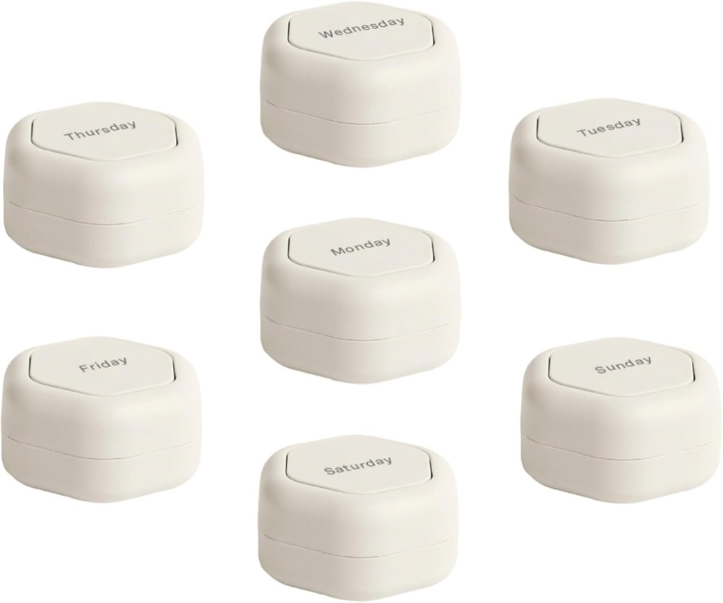 Cadence Travel Containers - Pill Case Set - קפסולות נסיעות מגנטיות,Daily Medicine מארגנת עבור גלולות, תוספי מזון ווויטמינים - 7 Flex Smalls (0.56oz) עבור מארגנת גלולות שבועיות - Sandly Medicine ארגן גלולות חול