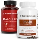 Real Mushrooms RealClarity (60ct) ו- Reishi (90ct) קפסולות בונדלה - תוספת Mushroom עבור בהירות נפשית, פוקוס, הירגעות, שינה & Longevity - טבעוני, non-GMO, רמות מאומתות של Beta-Glucans