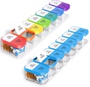Odaro אקסטרה גדול כדור שבועי מארגנת, XL Pill Box 7 Day AM PM, ג'מבו תרופה מארגנת 2 פעמים A יום כדי להחזיק תרופות יומיות, ויטמינים, ותוספים, Rainbow & Blue / White (Set of Two)