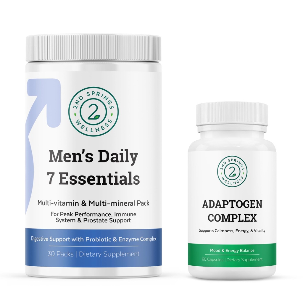 Men's Daily 7 Essentials & Fitogen Complex Bundle - מלא Multivitamin Pack ו- Stress Fitation Support for Men's Optimal Health