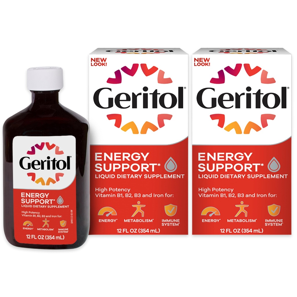 תוספי ויטמין נוזלי Geritol וברזל, תמיכה באנרגיה, מכיל עוצמה גבוהה B-Vitamins ו Iron, Pleasant Tasting, Easy to Swallow, No artificial Sweeteners, non-GMO, 12 Oz, 2 Pack
