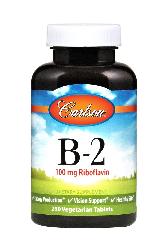 קרלסון - B-2, 100 מ"ג Riboflavin, ייצור אנרגיה, תמיכה בראייה ועור בריא, 250 טבליות צמחוניות