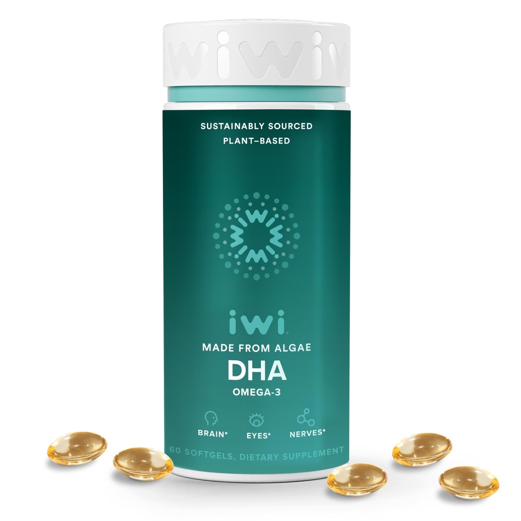 Iwi DHA אומגה 3, 60 Softgels (30 המשרתים), אלגה אומגה 3, מוח, עיניים ועצבו מערכת תמיכה תוספי תזונה, קריל & Fish שמן אלטרנטיבי, No Fishy Aftertaste