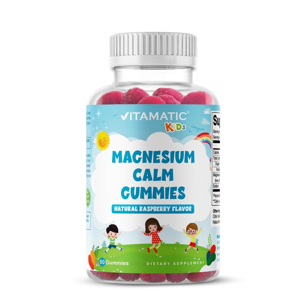 Vitamatic Kids Magnesium Calm Gummies - 60 טבעוני הרוזן - גדול Tasting - לקדם בריאות, שריר, עצמות, אנרגיה תמיכה