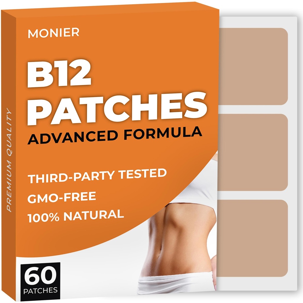 B12 Patches (Pack of 60) - 100% Natural Patch לנשים וגברים - חברות, אנרגיה, פוקוס וגוף תמיכה - שיפור פורמולה