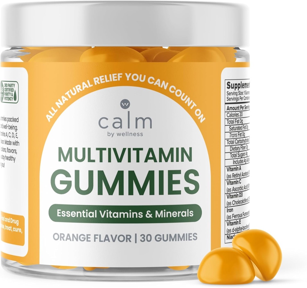 Calm by Wellness Multivitamin Gummies - All Natural Adult Multivitamin Gummy - ארוז עם ויטמין C & E, B12, B6, Folic Acid, Pantothenic Acid - חיוני לבריאות כוללת