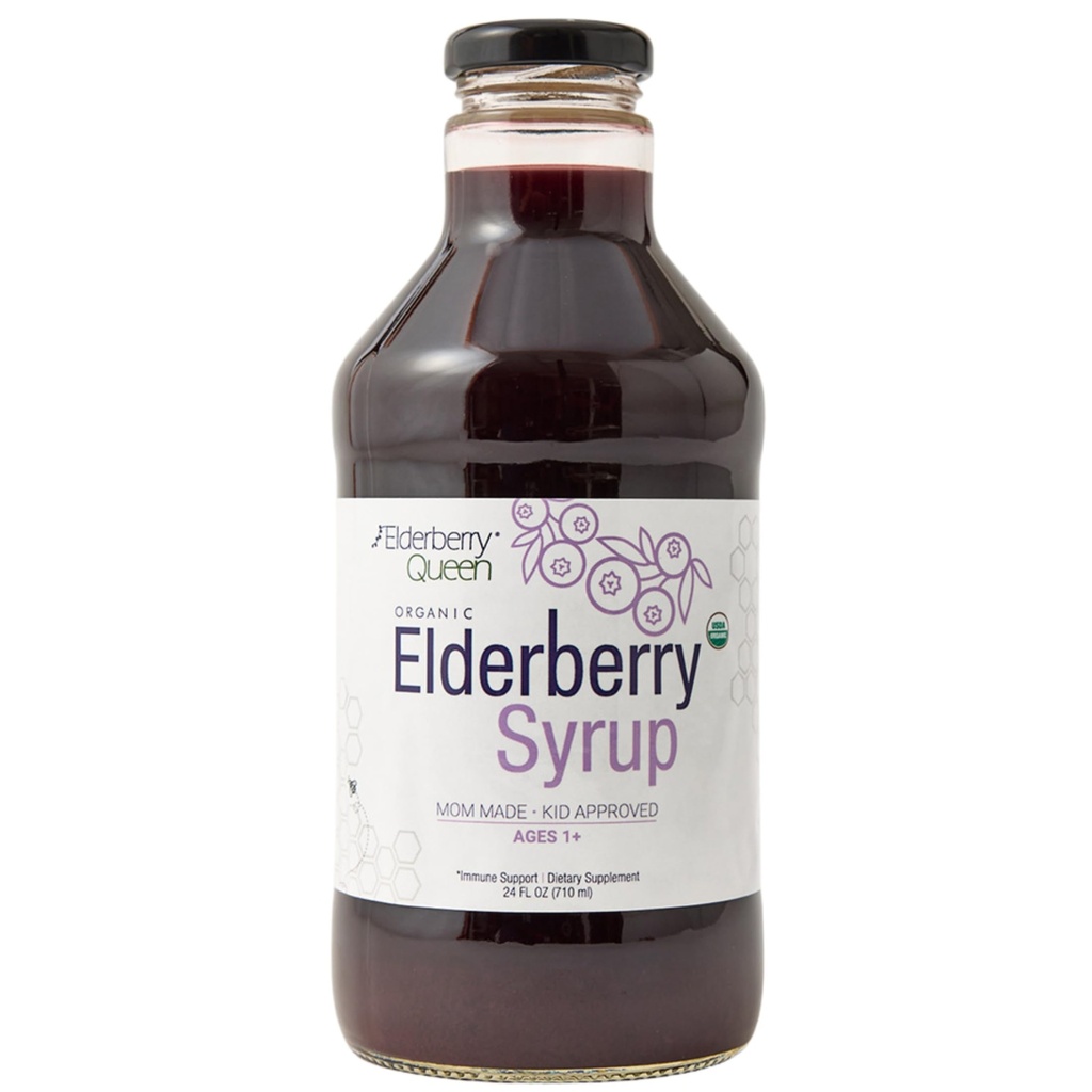 Elderberry Queen Organic Elderberry Syrup 24 Fl Oz - Immune Support Formula with Sambucus Black Elderberry & Aronia ברי - Pure Natural Certified אורגני Elderberry Syrup לילדים ומבוגרים