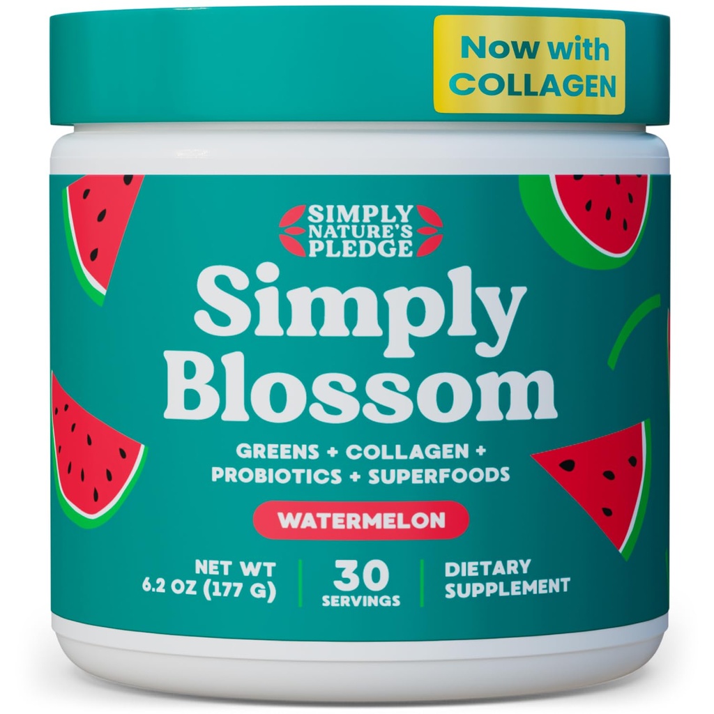פשוט פריחה תזונה יומית ירוק & Superfood אבקת + Collagen + Probiotics עבור בריאות העיכול של נשים ו Bloating הקלה. Help Your Health Bloom - 30 Day Supply