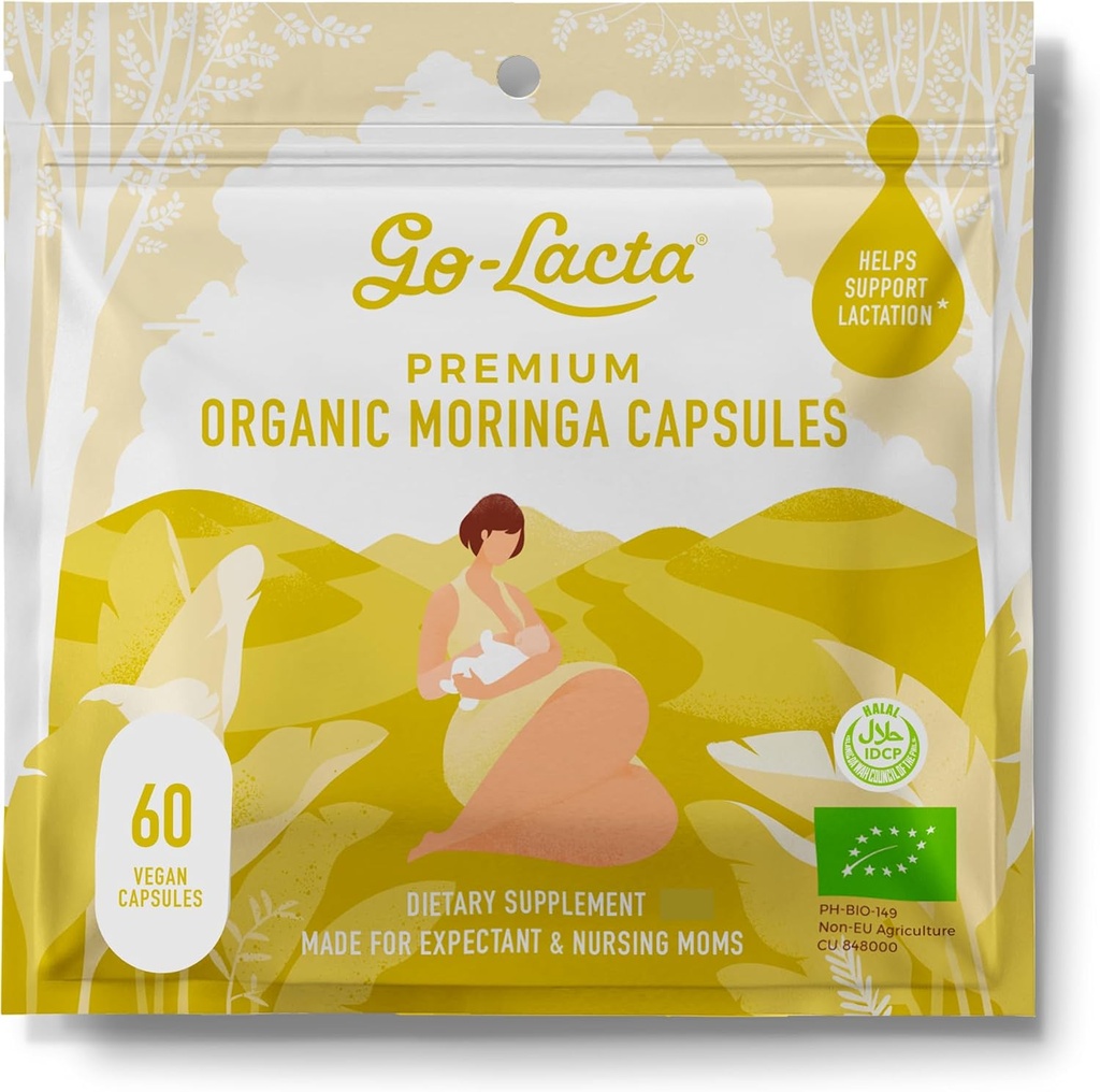Go-Lacta 100% אורגני Moringa קפסולות להנקה אמהות - 60 קפסולות - Pure Premium Postnatal ויטמינים - הנקה תוספי מזון כדי להגדיל את אספקת החלב - ויטמינים פוסט-חלקום לנשים