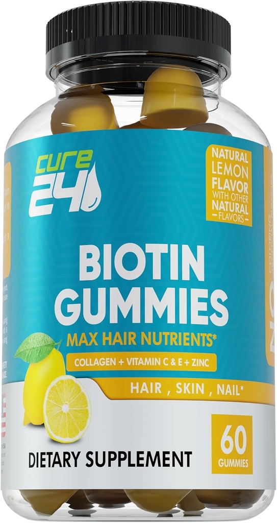 חניכיים ביוטין עם ויטמין C, E, Collagen ו- Zinc, חניכיים ביוטין לצמיחה שיער, ריח, עור, תמיכה, מיוצר בארה"ב 60 חניכיים