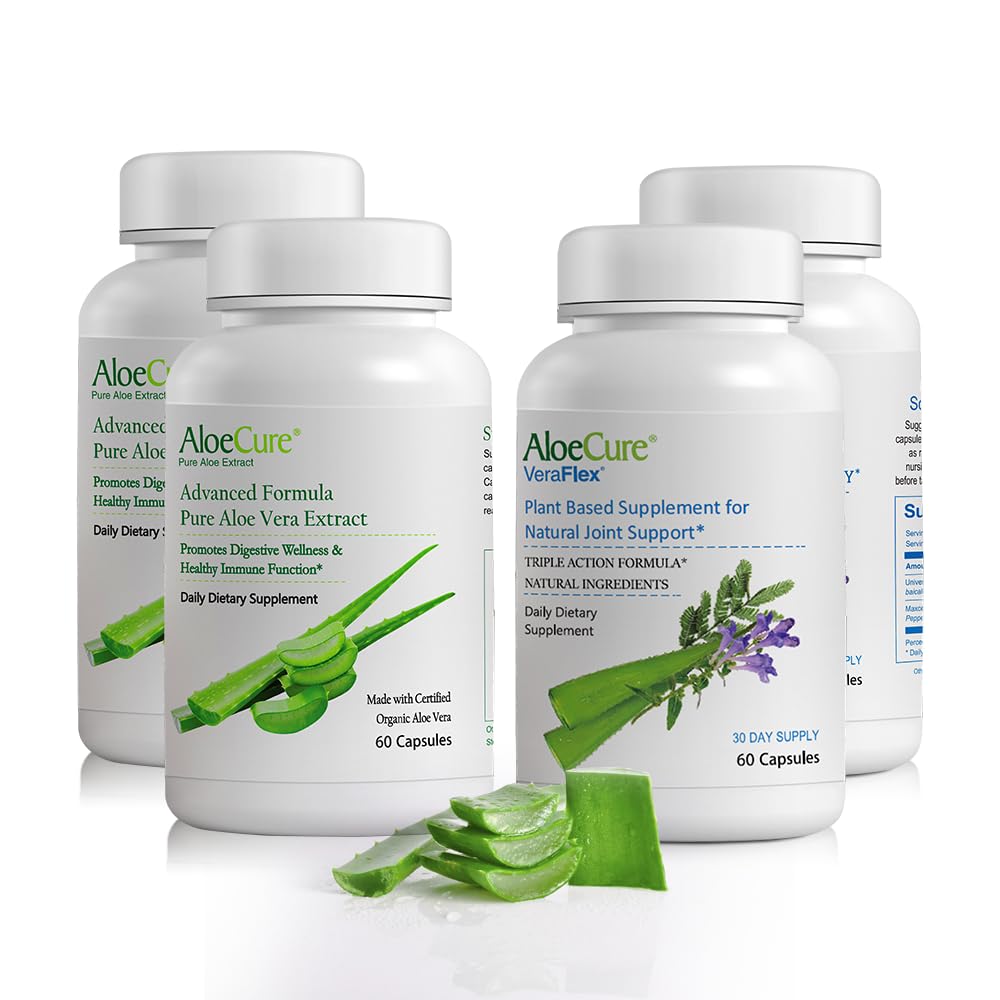 AloeCure אורגני Aloe Vera כמוסות Pack - 4 Pieces - 2 x VeraFlex, 2 x Aloe Vera כמוסות