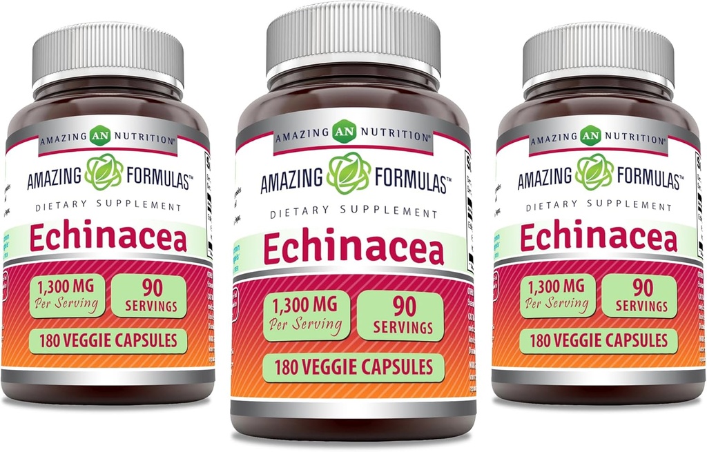 פורמולה מדהימה Echinacea | 1300 Mg | Veggie קפסולות תוסף | Non-GMO | Gluten Free | Made in USA (3 Pack | 180 Count)