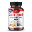 Glutathione תוסף Active מופחתת צורה, עשיר עם Resveratrol, NAC, Collagen, Hyaluronic Acid, ויטמין C - מתקדם Antioxidant עבור Immunity & Detox | 150 קפסולות