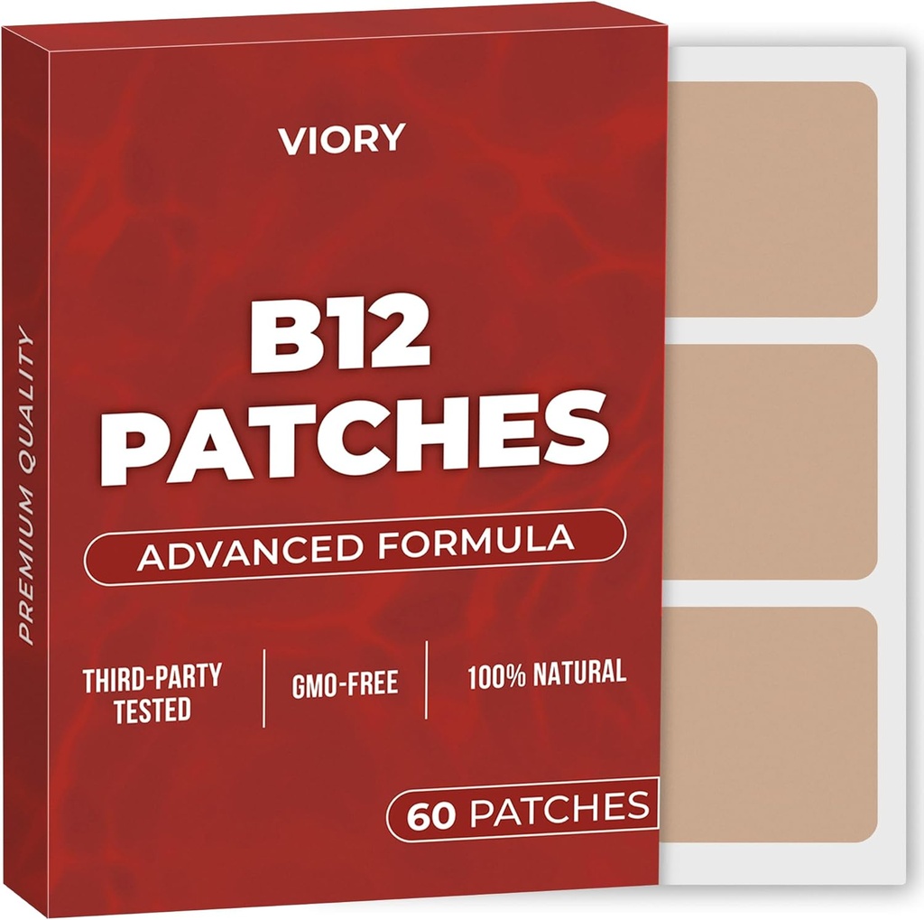 VIORY B12 Patches (Pack of 60) - 100% פטך טבעי לנשים וגברים - חברות, אנרגיה, פוקוס וגוף תמיכה - שיפור פורמולה