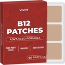 VIORY B12 Patches (Pack of 60) - 100% פטך טבעי לנשים וגברים - חברות, אנרגיה, פוקוס וגוף תמיכה - שיפור פורמולה