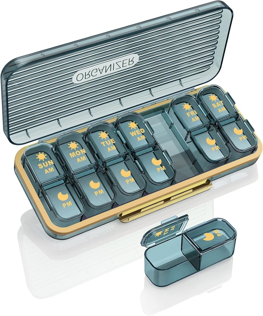 Am Pm Pill Organer, Weekly Pill Box 2 Times A Day - Acedada 7 Day Pill מארגנת עם 7 Containers נפרדים, Portable Daily Medicine Dispenser Case for ויטמין, שמן דגים,s, Stylish Blue Blue