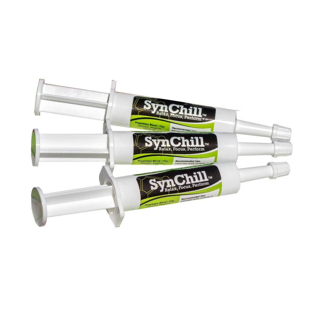 SynChill Oral Horse Calming Gel, 100% טבעי ותזונה, תוצאות מעבדה פרובנס, מיועד להתמקד וביצוע, שאושר על ידי אנשי מקצוע אולימפיים & וטרינרים, המיוצר בארה"ב - 3Pack
