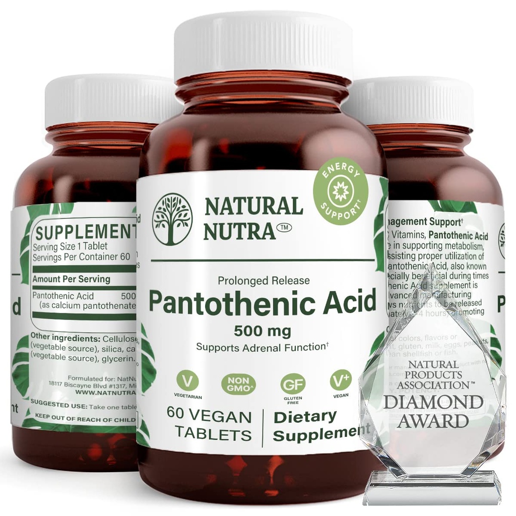 טבעי Nutra Time לשחרר Pantothenic Acid 500 מ"ג, ויטמין B5 מסייע לשבור שומן ו carbohydrates, מטאבוליזם ואנרגיה, לשפר את בריאות השרירים, להפחית כתמים עור, 60 טבליות צמחוניות