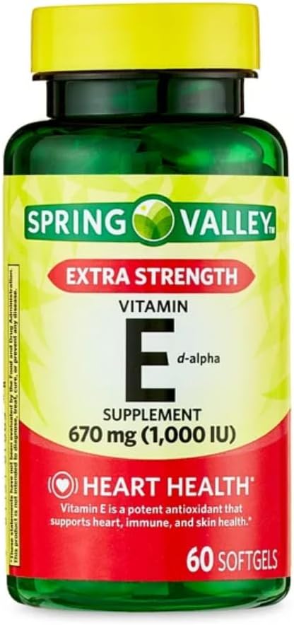 Generic Spring Valley ויטמין E תוספת חיזוק ויטמין E D-Alpha Spring Valley Softgels, 670 מ"ג (1,000 IU), 60 הרוזן