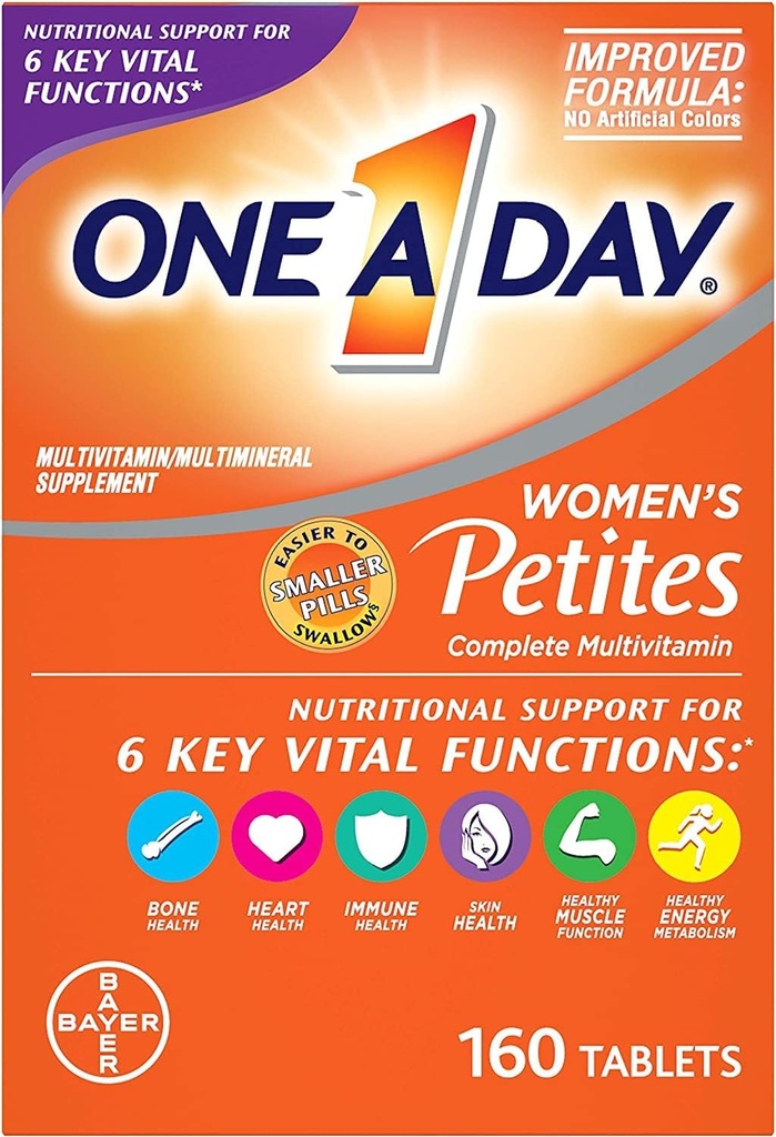 One A Day Women's Petites Multivitamin, Supplement with ויטמין A, ויטמין C, ויטמין D, ויטמין E ו- Zinc for Immune Health Support, B ויטמינים, Biotin, Folate (כמו חומצה פולית) ועוד, 160 הרוזן