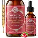 משולש Magnesium Complex טיפות - Magnesium Glycinate נוזל טיפות, Turate & Citrate עם L-theanine, ויטמין B6 לשינה, שריר, בריאות החיסון, טבעוני, non-GMO, Strawberry Flavor, 2 Fl OZ