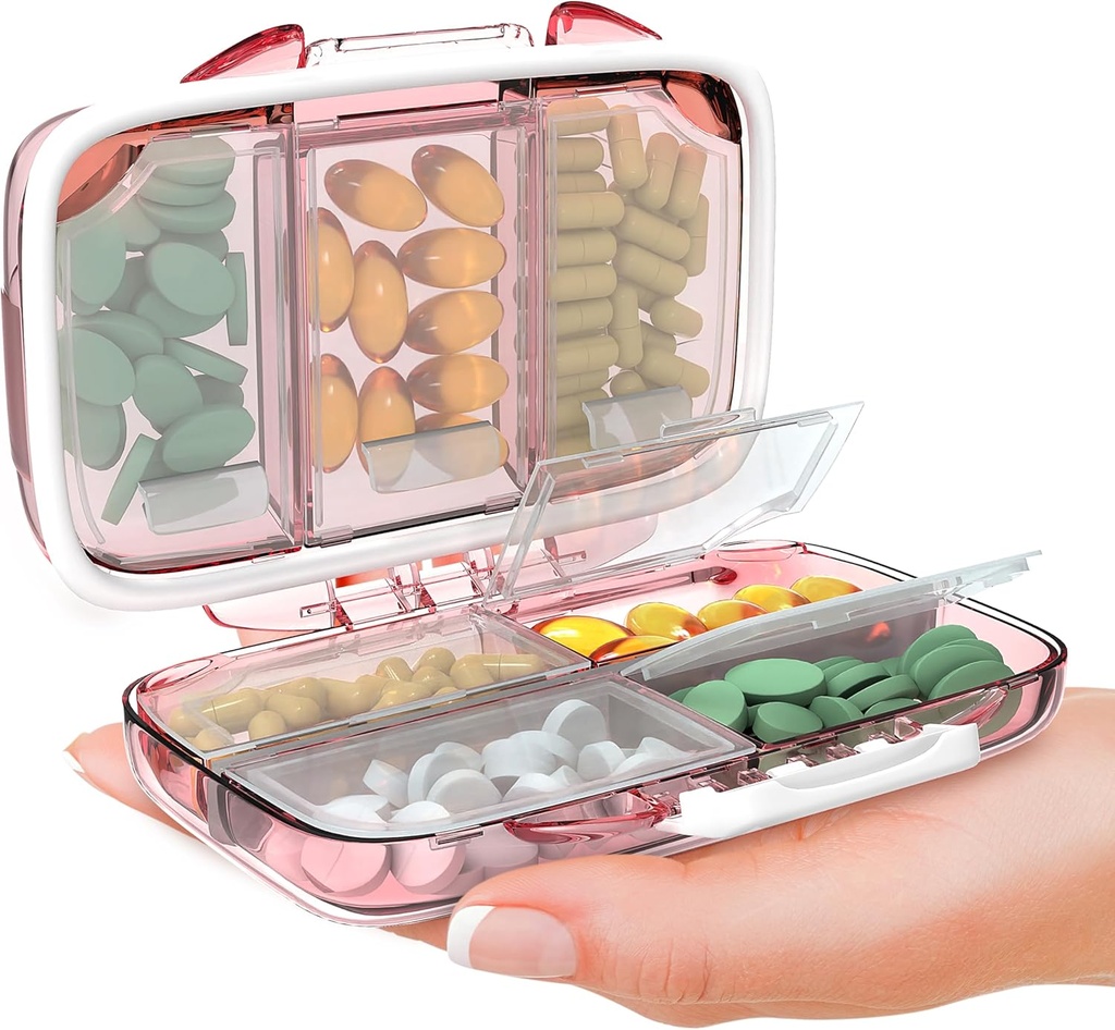חברת Travel Pill Organer - Moisture Proof Portable Holder עם 7 השוואתיות, קומפקטית תוספת מקרה עבור Purse Essential Medicine Kit pot Travel Pocket Pharmacy with Labels, פינק הוורוד