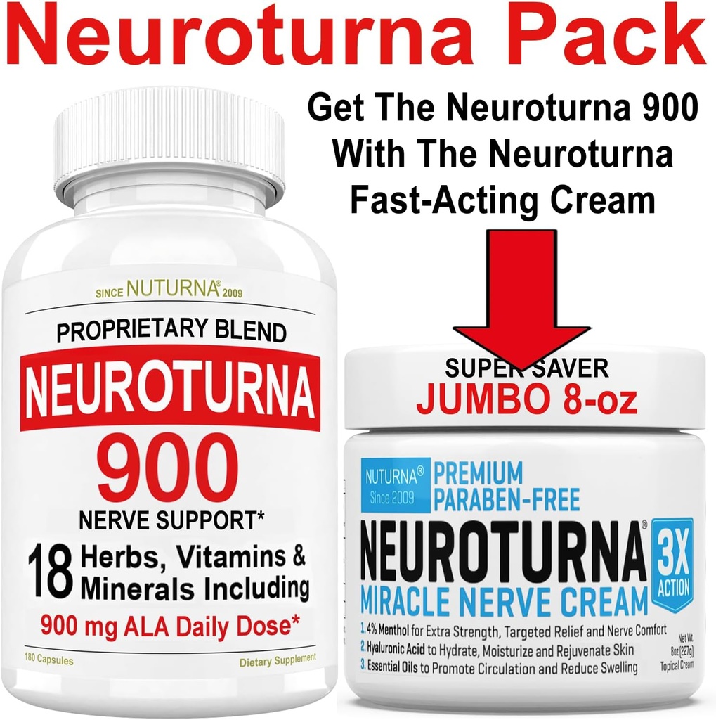 קרם עצבי 8 oz Plus Neuroturna Nerve תמיכה 900 מ"ג ALA