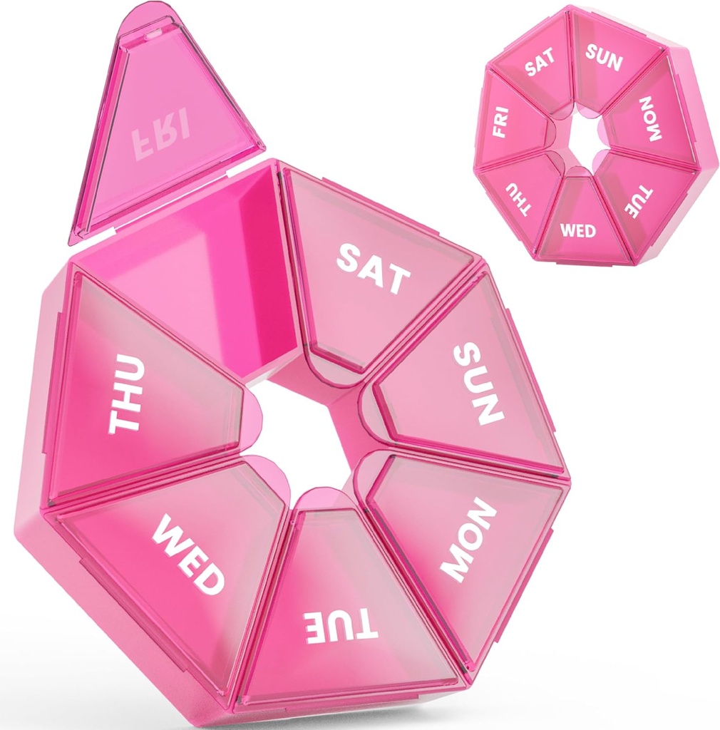 מארגנת גלולות שבועיות, 2 Pack Portable Pill Box Medicine מקרה 6 צבעים (Seven Day) מהדורה חדשה עבור ויטמין / שמן שמן שמן / פילס / Supplements-Arthritis Friendly (Red)