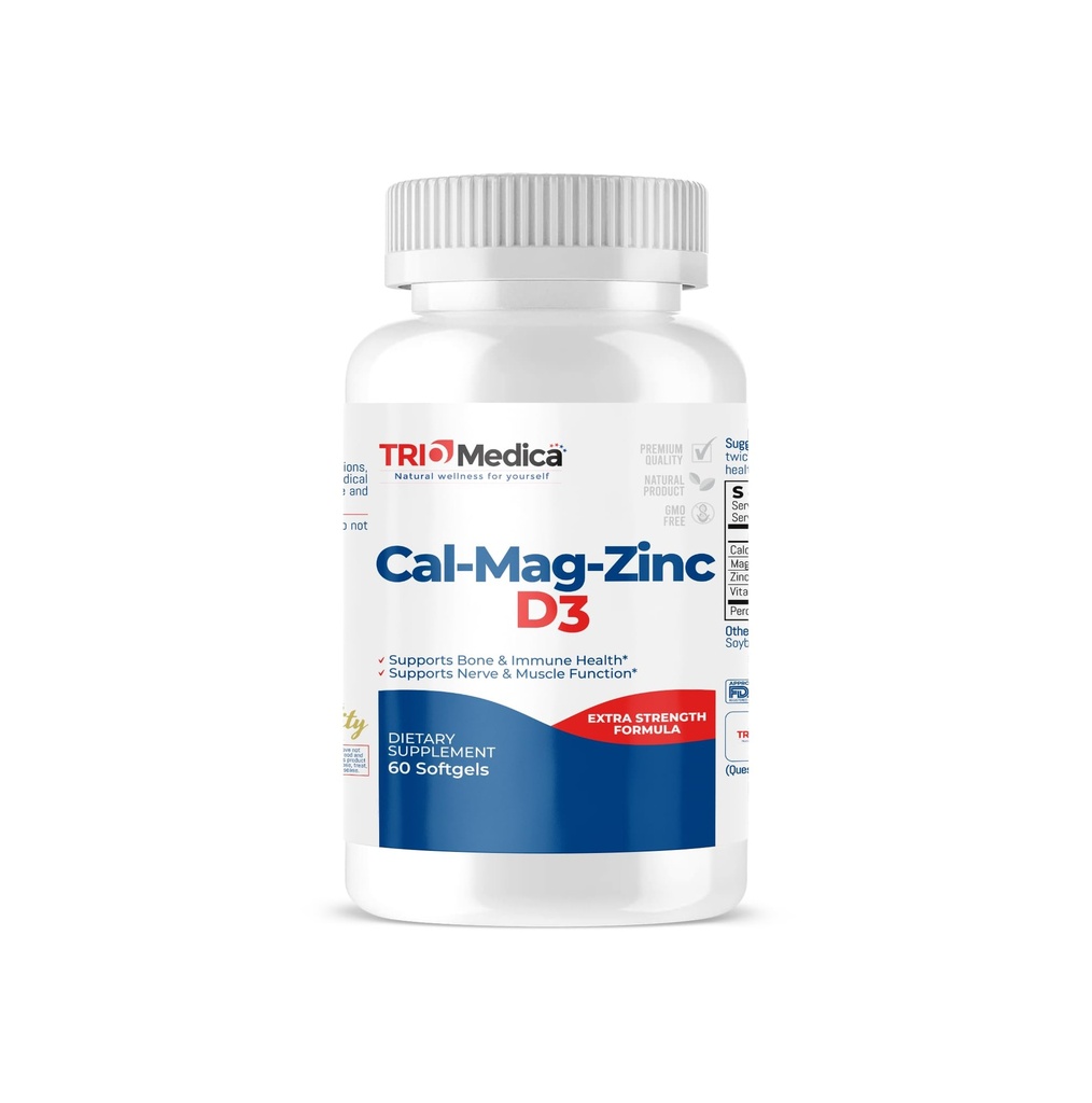Cal-Mag-Zinc D3 Dietary תוסף (Calcium Magnesium Zinc & ויטמין D3) | Immune,עצמות ושיניים תמיכה | Non-GMO | טבעוני | Gluten Free | חלב חינם | 60 Softgels | 60 Softgels | (60 Count (pack of 1)