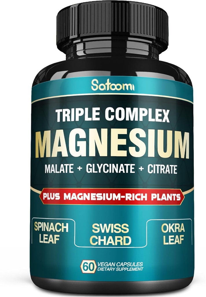 Pure Magnesium Glycinate 500 מ"ג קפסולות - Absorption עם תוספת משולש Magnesium מורכב עם Glycinate, Malate, Citrate - תמיכה לב, משותף ומוח - 60 גלולות טבעוניות