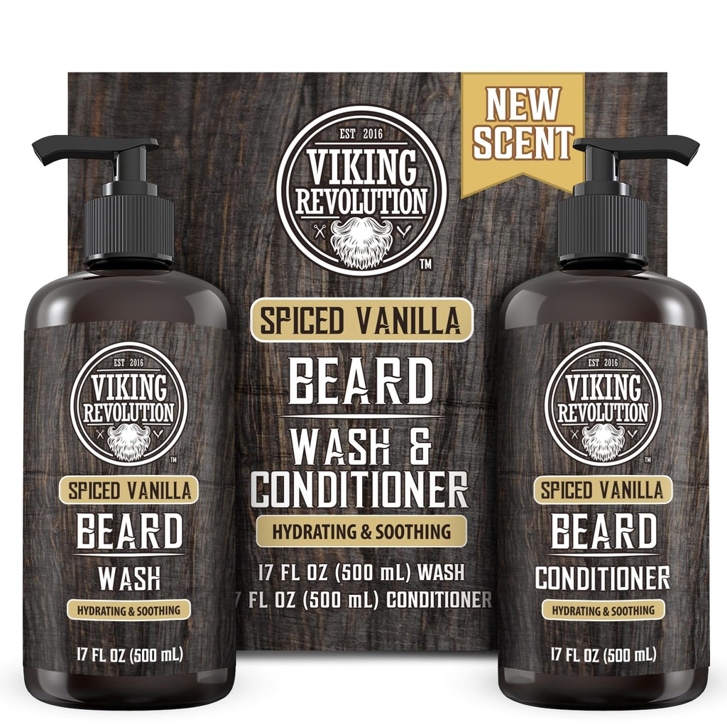 המהפכה הוויקינגית Beard Wash and Beard Conditioner for Men with Argan Oil ו- Jo Joba Oil - Beard Softener and Powerener Beard Care Beard Shampoo and Conditioner with Beard Oil (17ozd Vanilla)