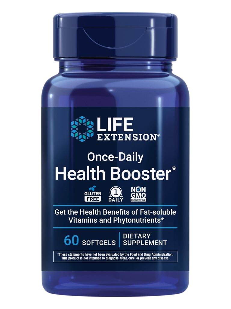 Life Extension Once-Daily Health Booster - ויטמינים וחומרים מזינים תוספת לבריאות מלאה - ויטמין K Complex, ויטמין E, Saffron, Lutein ועוד - non-GMO, Gluten-Free - 60 Softgels