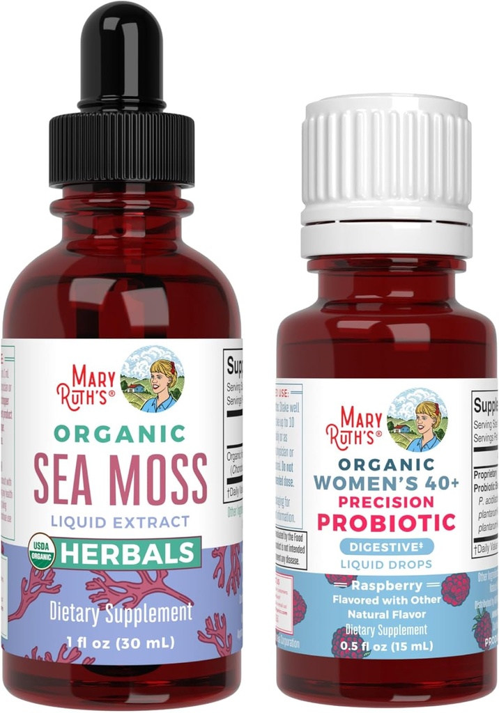 MaryRuth Organics Probiotic Digestion (Raspberry) עבור נשים 40+ & Sea Moss Drops | USDA אורגני, פרויקט תווית נקייה מאומת ® | ויטמינים לבריאות לקויות | טבעוני, Non-GMO, Gluten Freeten Freeten Freeten Freeten Freeten Freeten